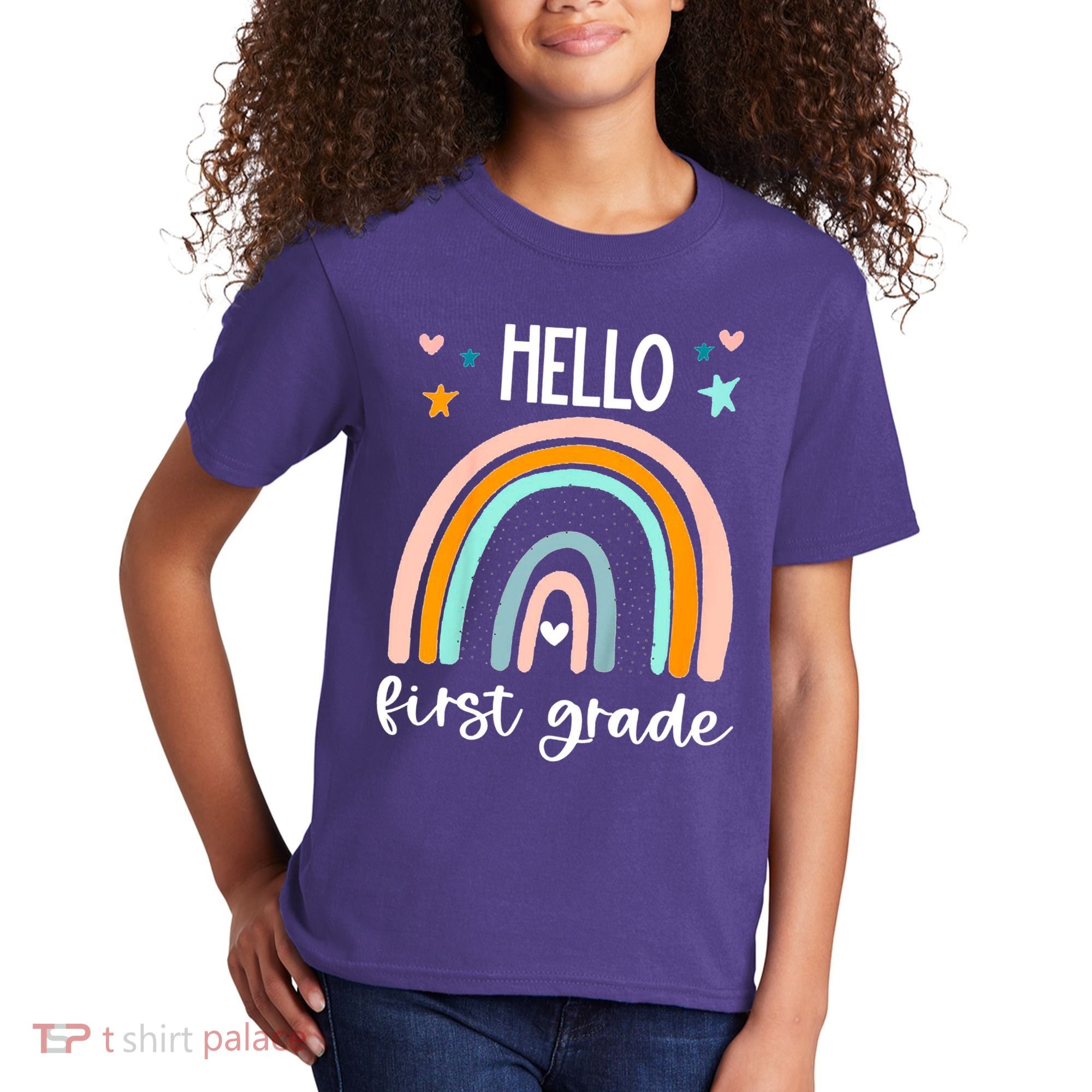 Hello First Grade Retro Rainbow Kids T-Shirt
