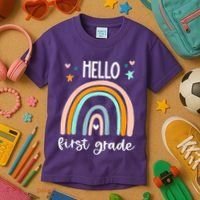 Hello First Grade Retro Rainbow Kids T-Shirt thumb 3