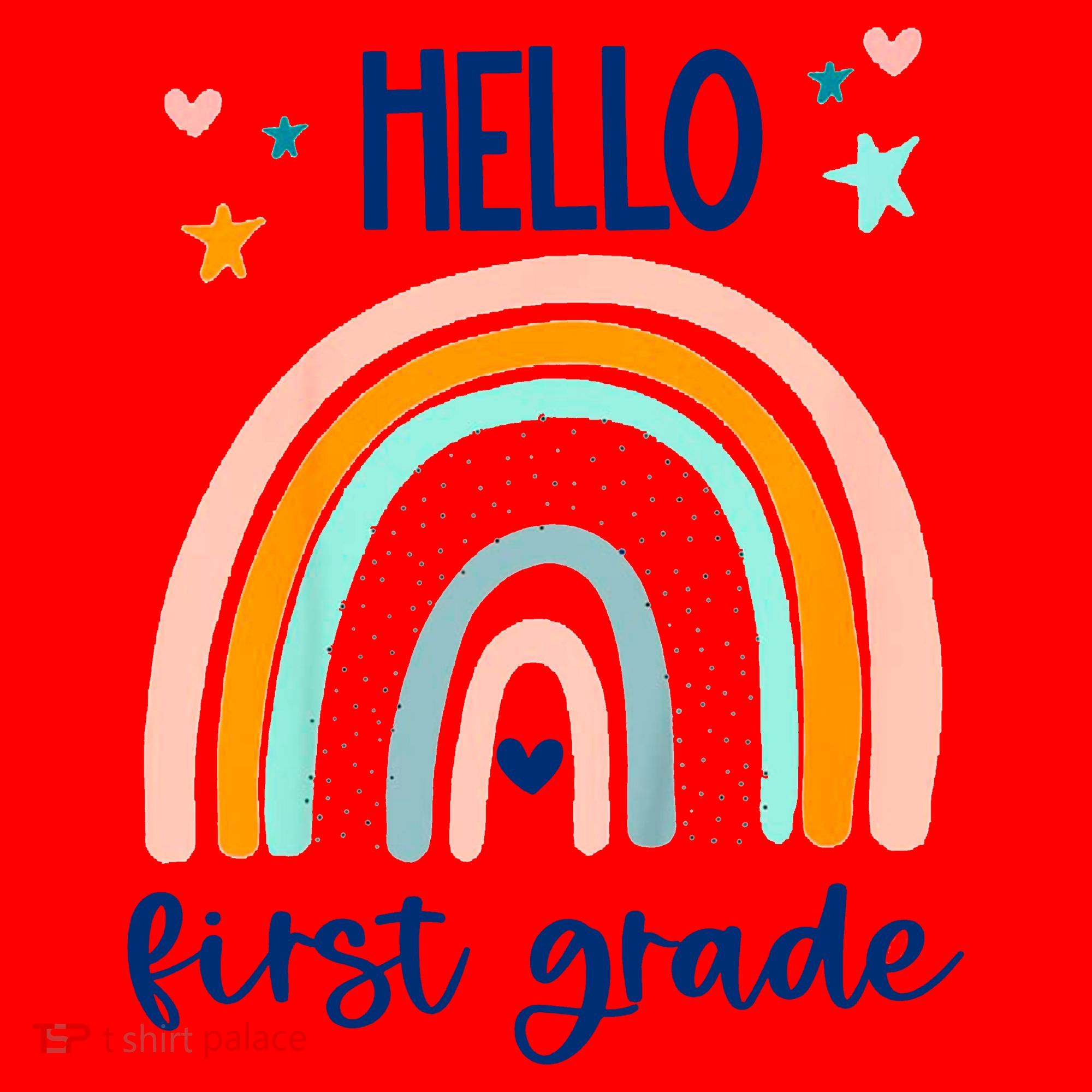 Hello First Grade Retro Rainbow Santa Hat