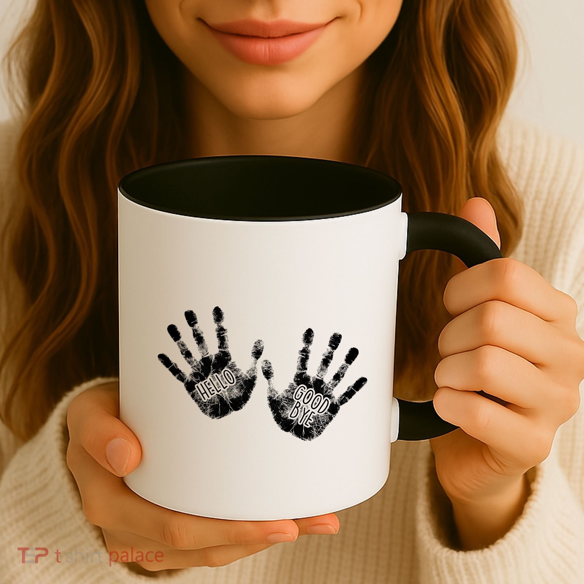 Hello Good Bye Paint Hand Prints Coffee Mug