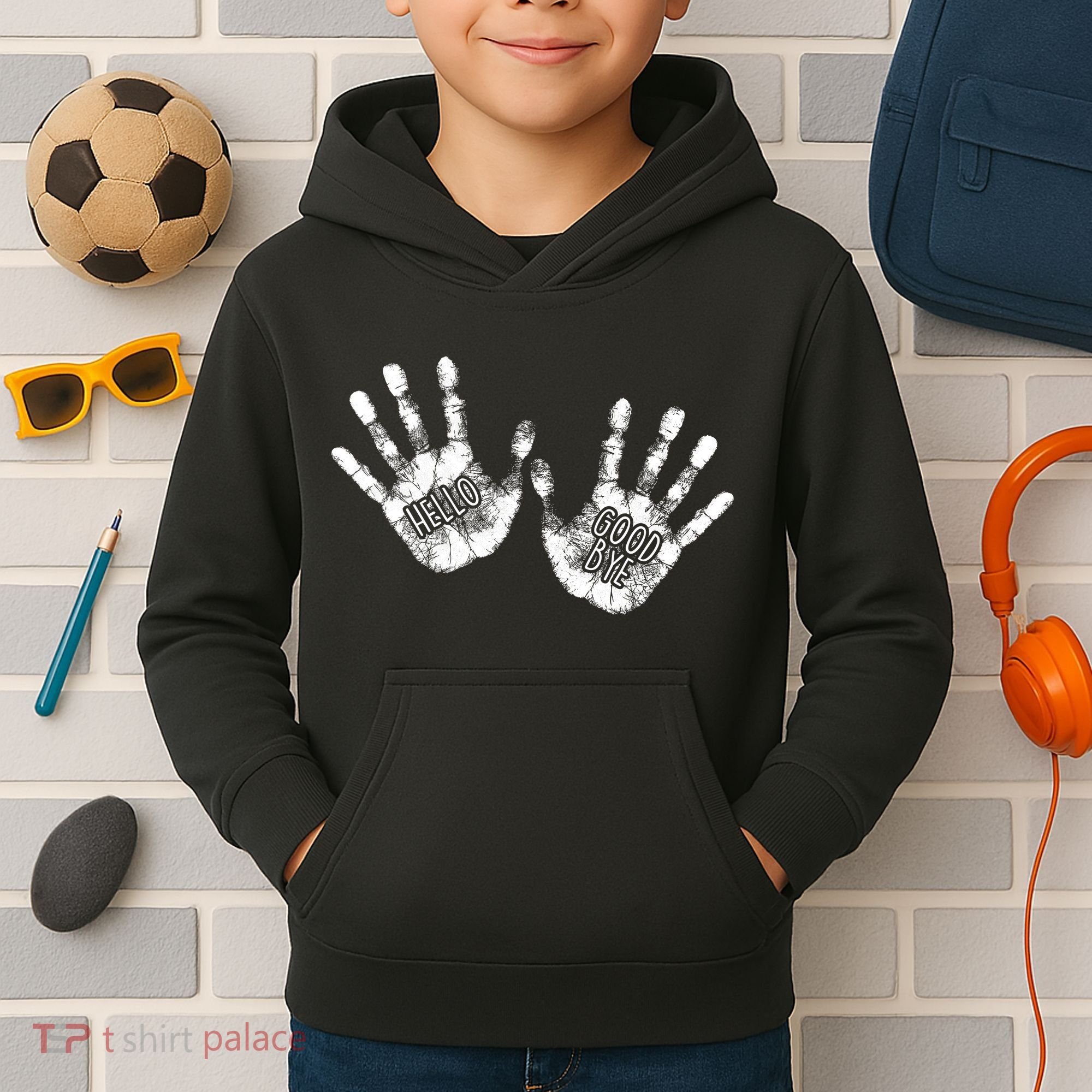 Hello Good Bye Paint Hand Prints Kids Hoodie