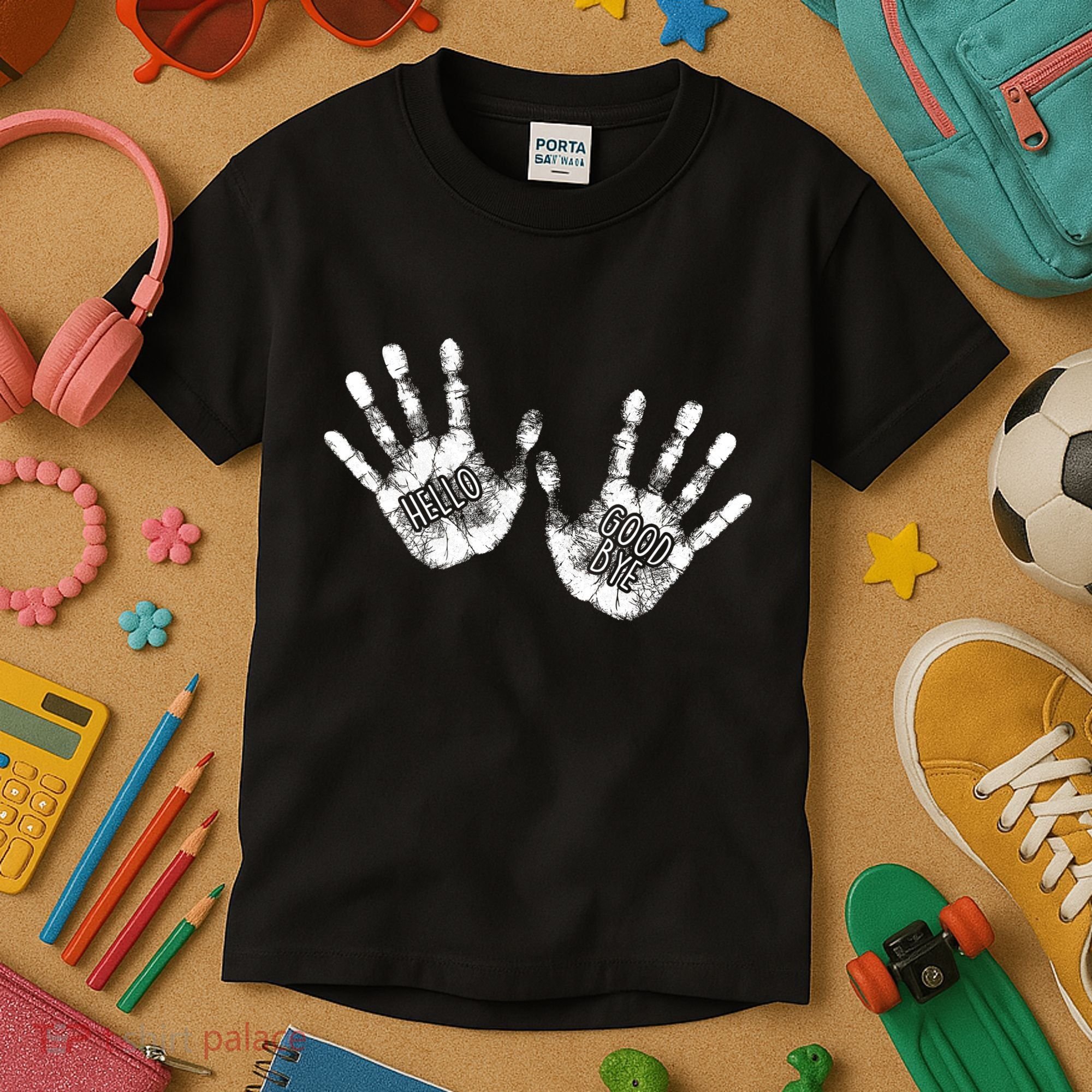 Hello Good Bye Paint Hand Prints Kids T-Shirt