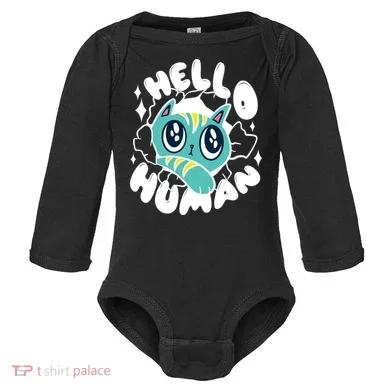 Hello Human Cat Baby Long Sleeve Bodysuit