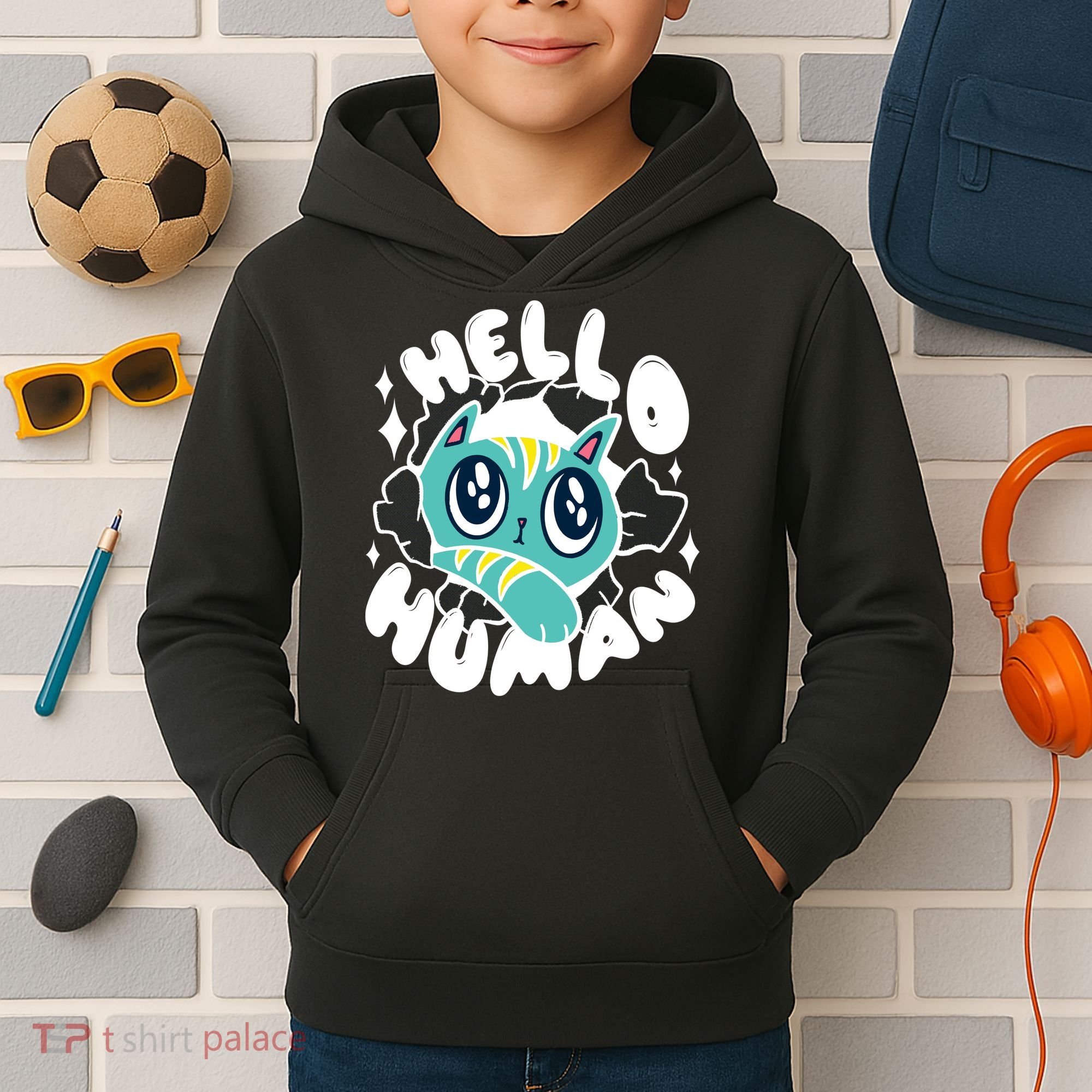 Hello Human Cat Kids Hoodie