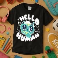 Hello Human Cat Kids T-Shirt thumb 3