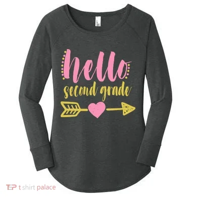 Hello Second Grade Cute Elementary School Women's Perfect Tri Tunic Long Sleeve Shirt
