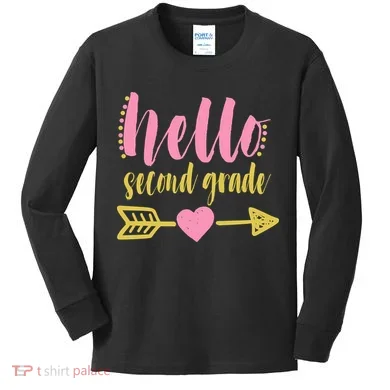 Hello Second Grade Cute Elementary School Kids Long Sleeve Shirt