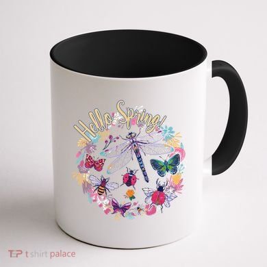 Hello Spring Floral Bugs Coffee Mug back