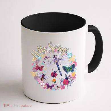 Hello Spring Floral Bugs Coffee Mug back