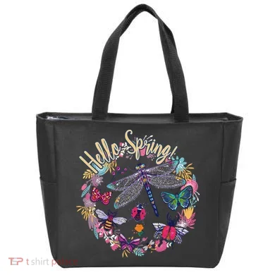 Hello Spring Floral Bugs Tote Bag