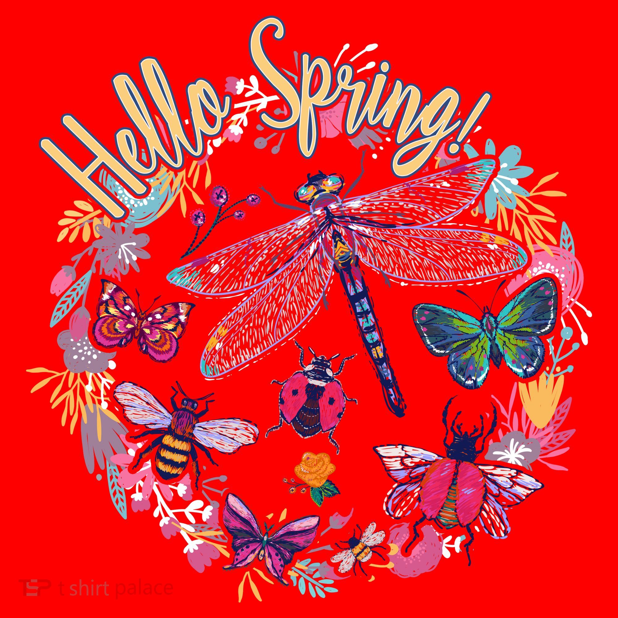 Hello Spring Floral Bugs Santa Hat