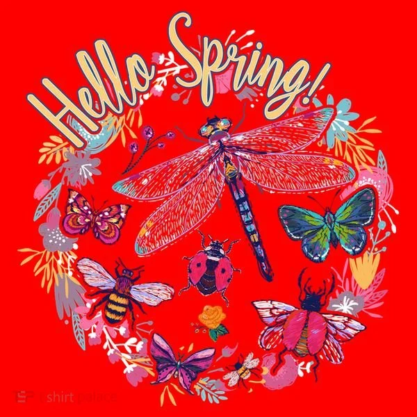 Hello Spring Floral Bugs Santa Hat