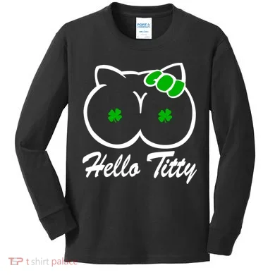 Hello Titty Irish Clover Kids Long Sleeve Shirt