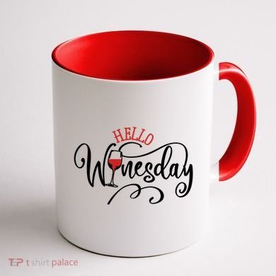 Hello Wednesday Wine Coffee Mug back