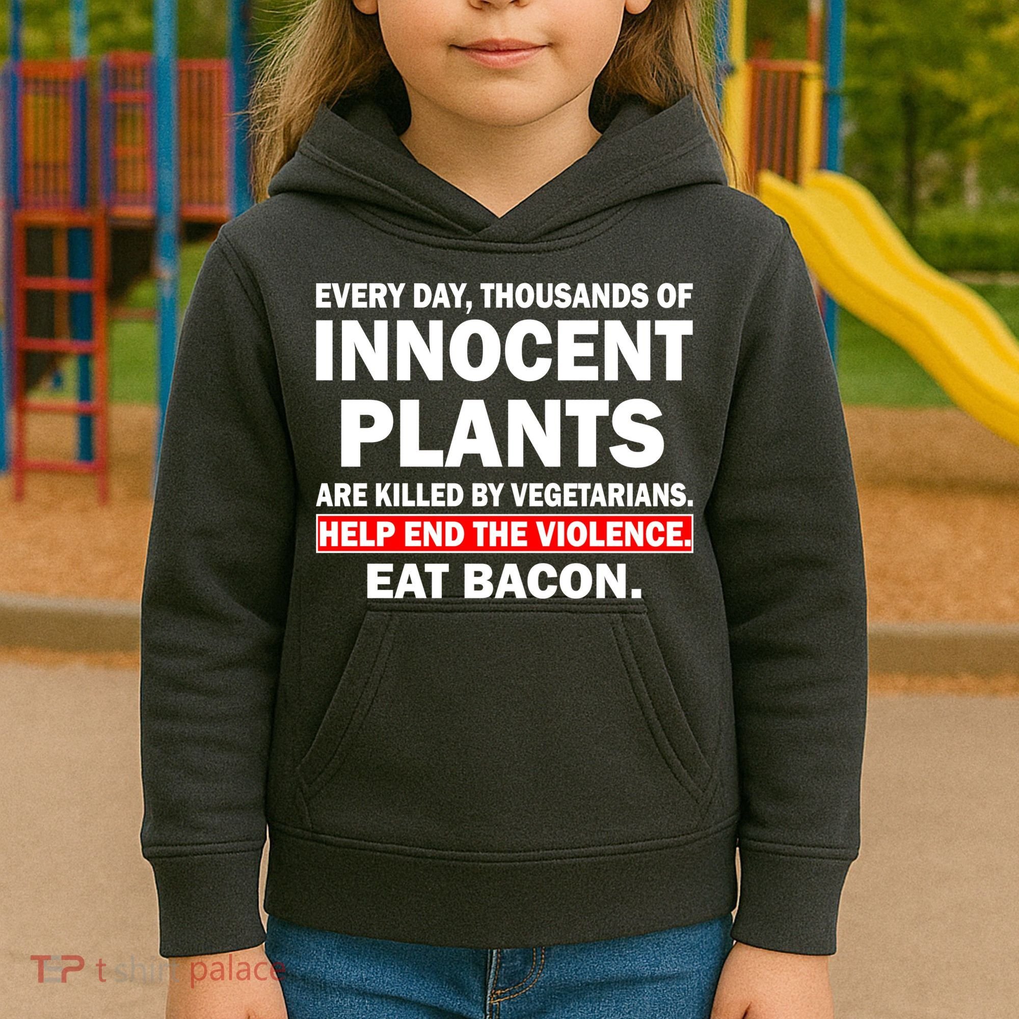 Help End The Violence Eat Bacon  Kids Hoodie