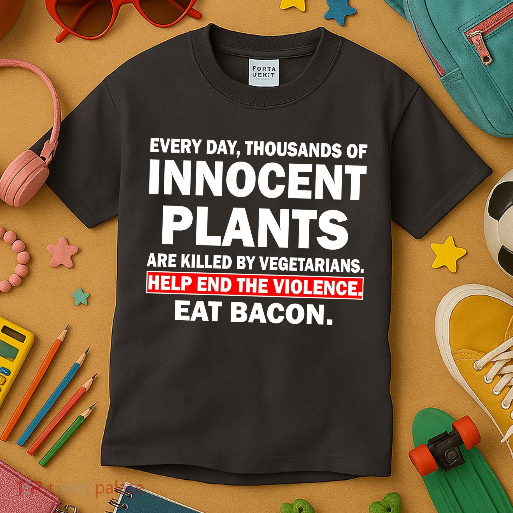 Help End The Violence Eat Bacon  Kids T-Shirt