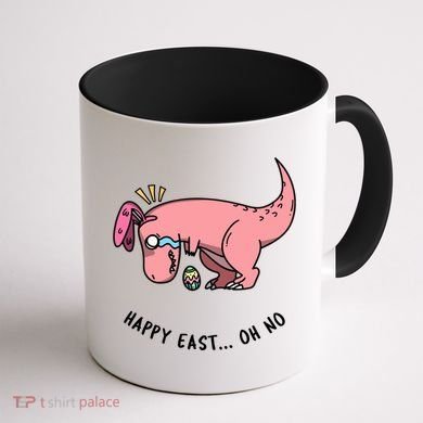 Happy Easter Oh No Funny TRex Egg Hunt Coffee Mug back