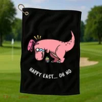 Happy Easter Oh No Funny TRex Egg Hunt Golf Towel thumb 1