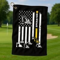 Heavy Equipment Operator USA Flag Operator Gift Golf Towel thumb 1