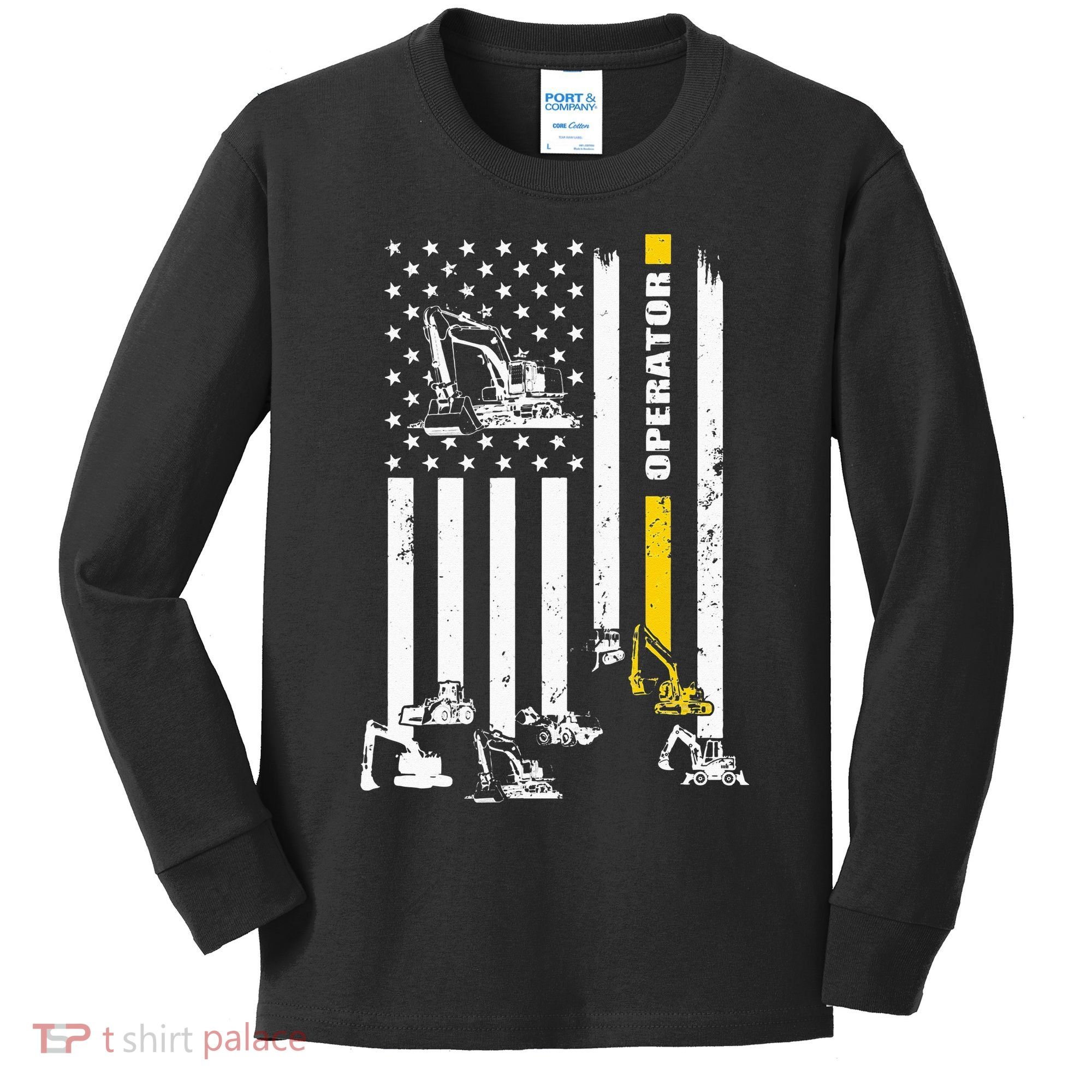 Heavy Equipment Operator USA Flag Operator Gift Kids Long Sleeve Shirt