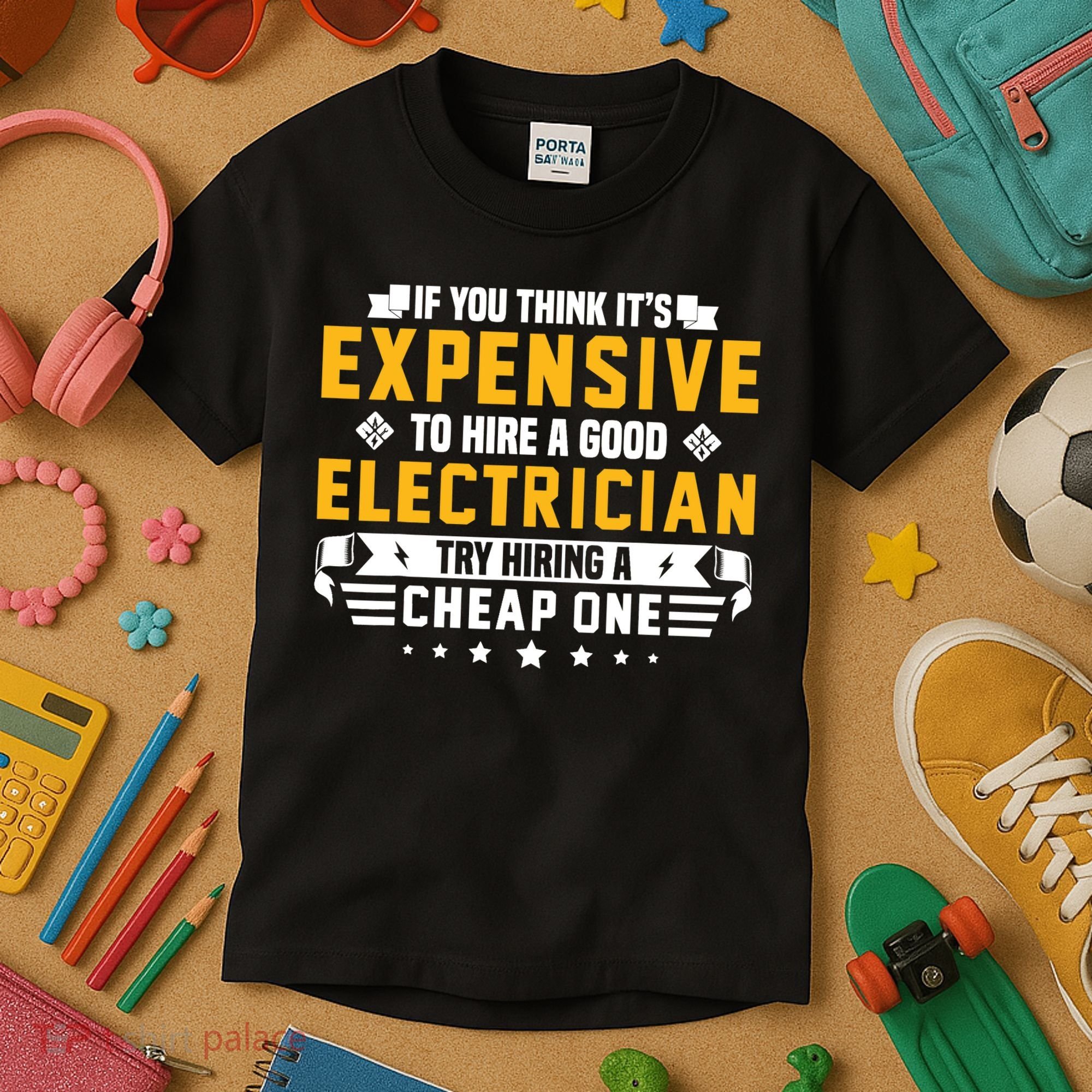 Humorous Electrician Pun Funny Electrician Technician Kids T-Shirt