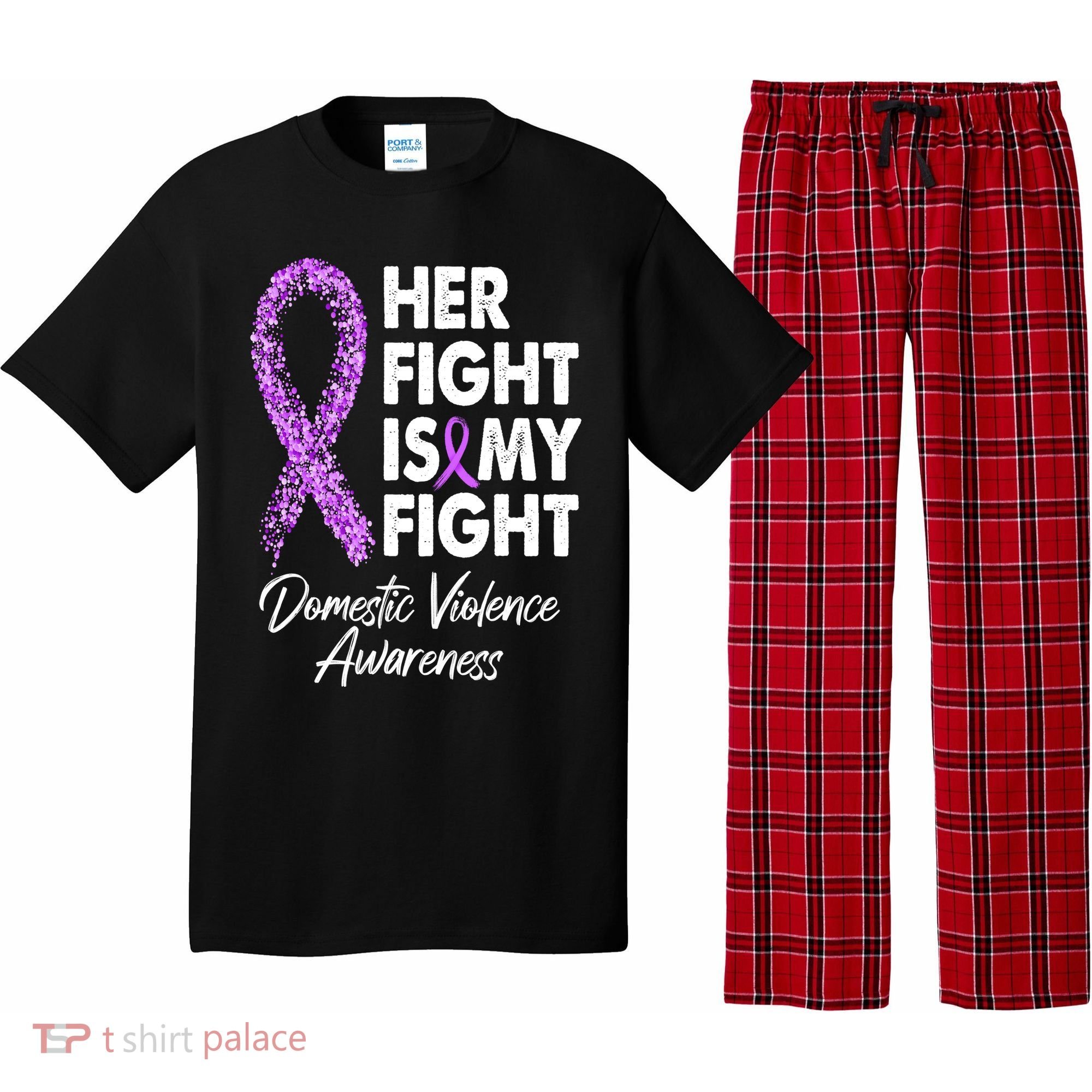 Her Fight is My Fight Domestic Violence Awareness Purple Ribbon Pajama Set