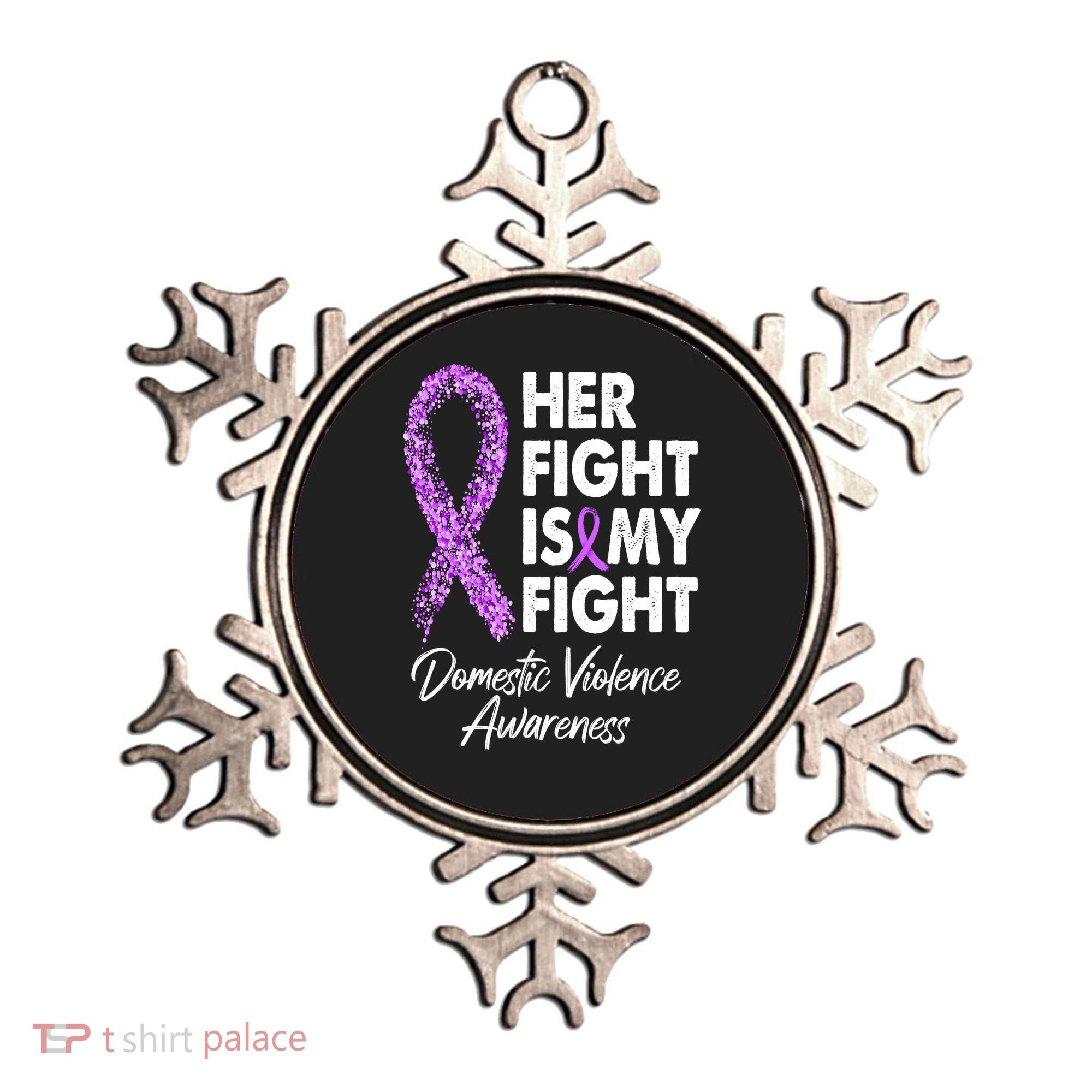 Her Fight is My Fight Domestic Violence Awareness Purple Ribbon Ornament