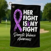 Her Fight is My Fight Domestic Violence Awareness Purple Ribbon Golf Towel thumb 1