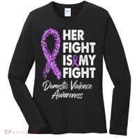 Her Fight is My Fight Domestic Violence Awareness Purple Ribbon Women's Long Sleeve Shirt thumb 0