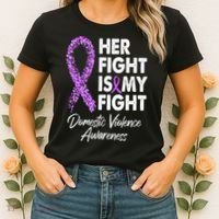 Her Fight is My Fight Domestic Violence Awareness Purple Ribbon Women's T-Shirt thumb 2