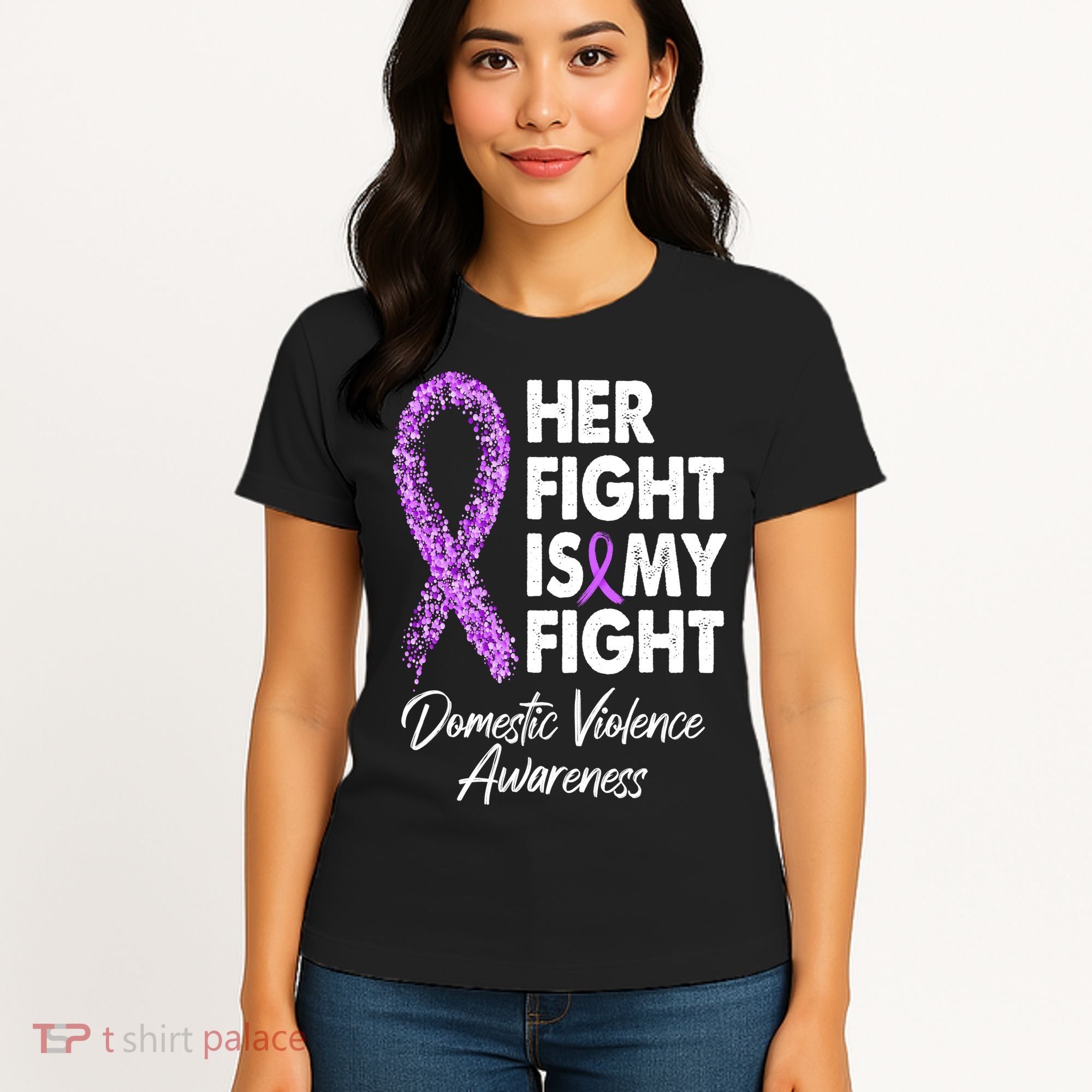 Her Fight is My Fight Domestic Violence Awareness Purple Ribbon Women's T-Shirt