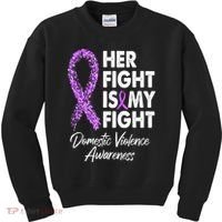 Her Fight is My Fight Domestic Violence Awareness Purple Ribbon Kids Sweatshirt thumb 0