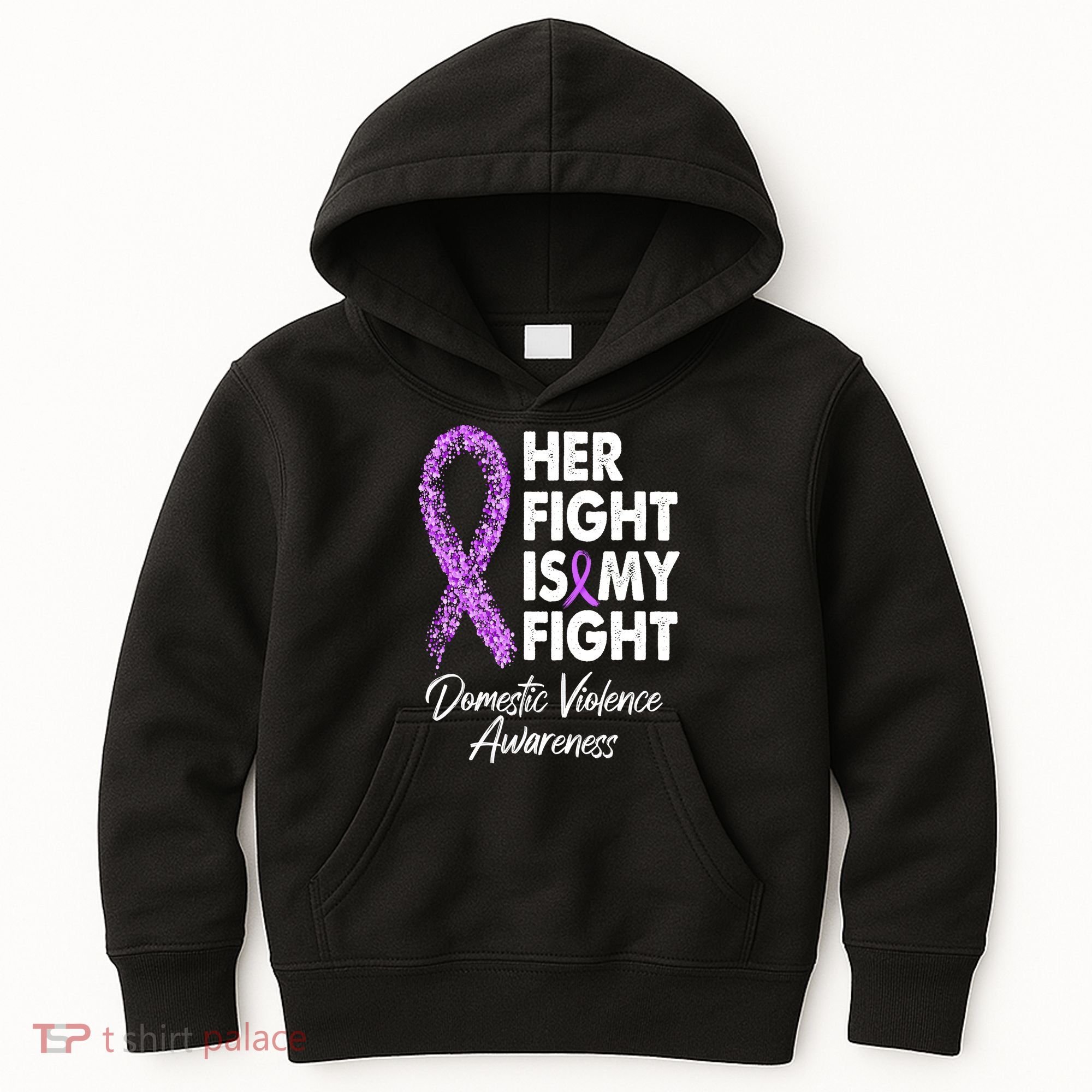 Her Fight is My Fight Domestic Violence Awareness Purple Ribbon Kids Hoodie