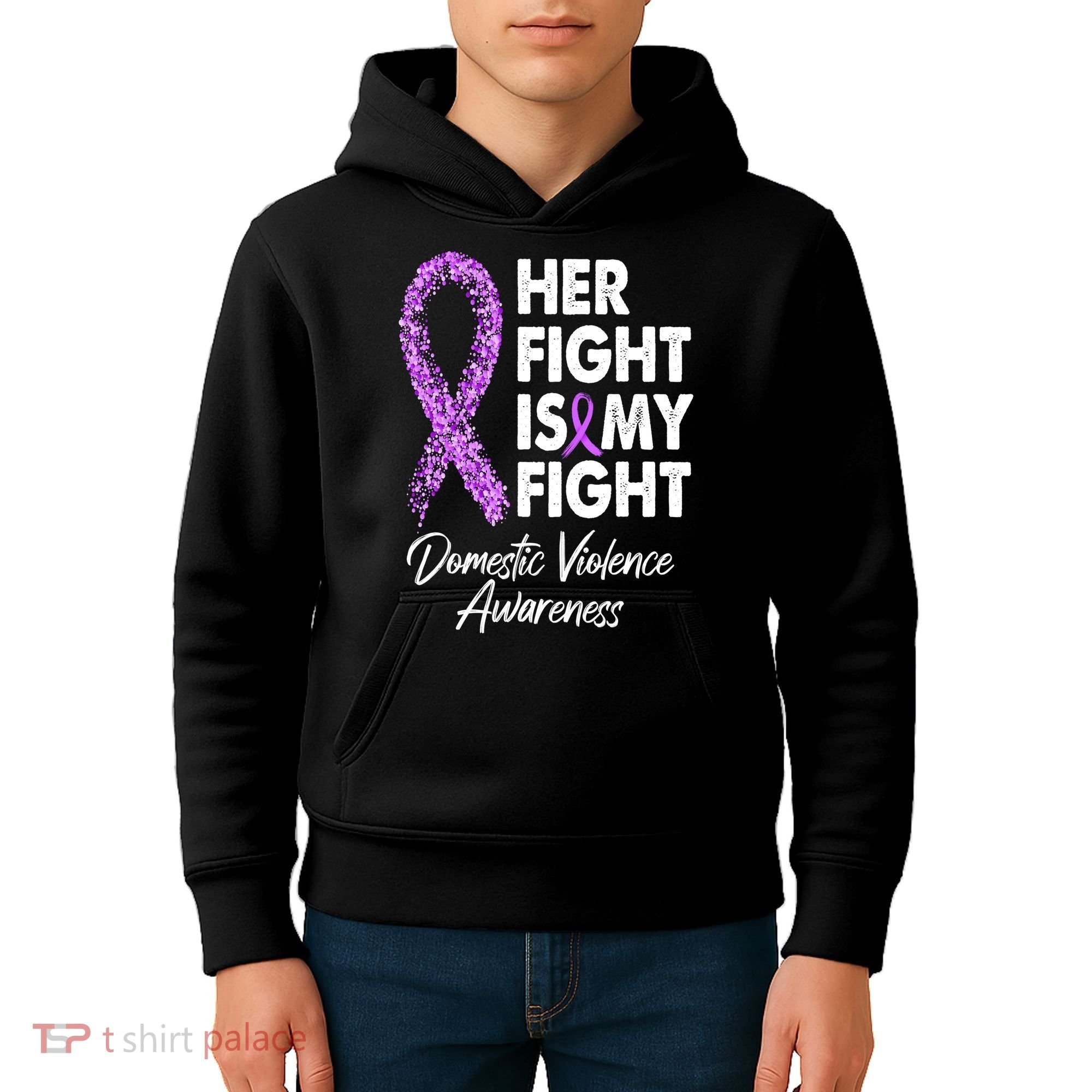 Her Fight is My Fight Domestic Violence Awareness Purple Ribbon Kids Hoodie