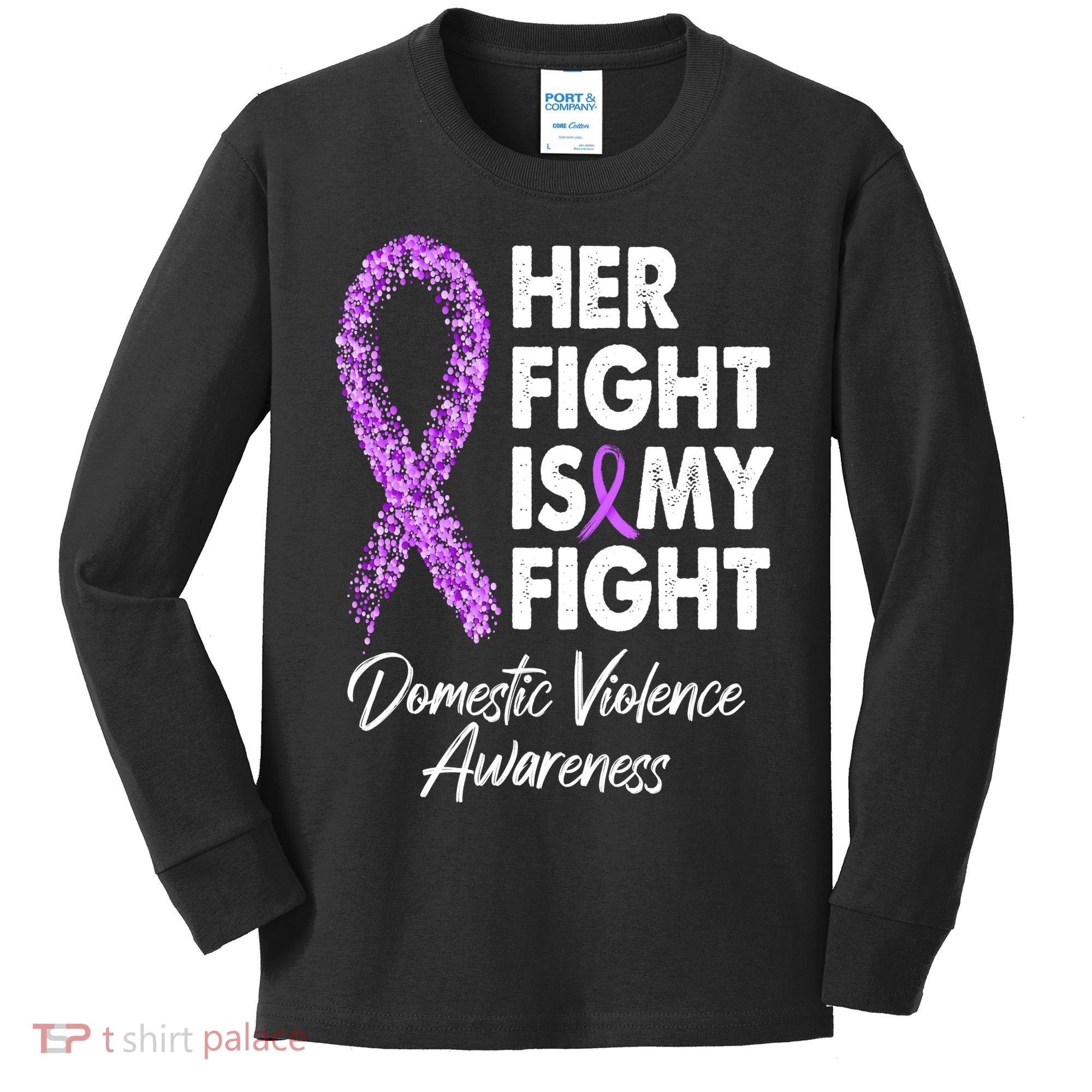Her Fight is My Fight Domestic Violence Awareness Purple Ribbon Kids Long Sleeve Shirt