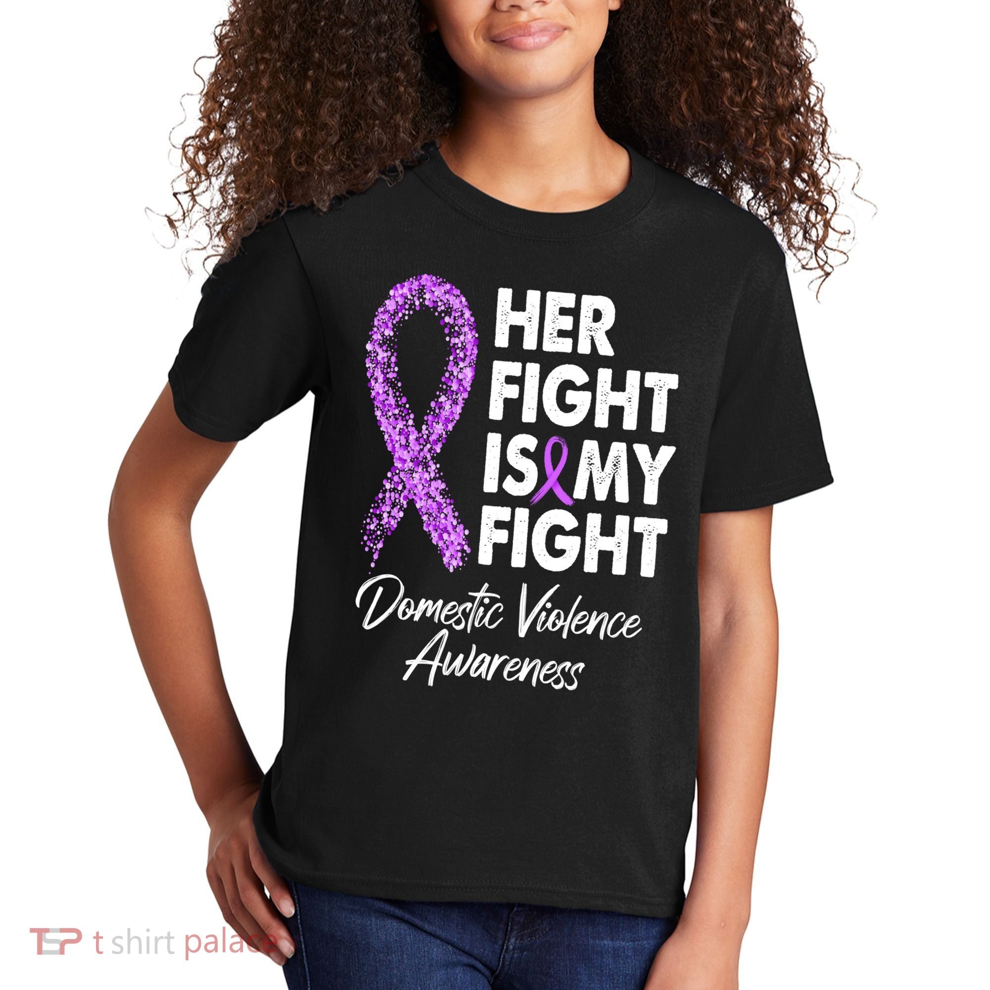 Her Fight is My Fight Domestic Violence Awareness Purple Ribbon Kids T-Shirt