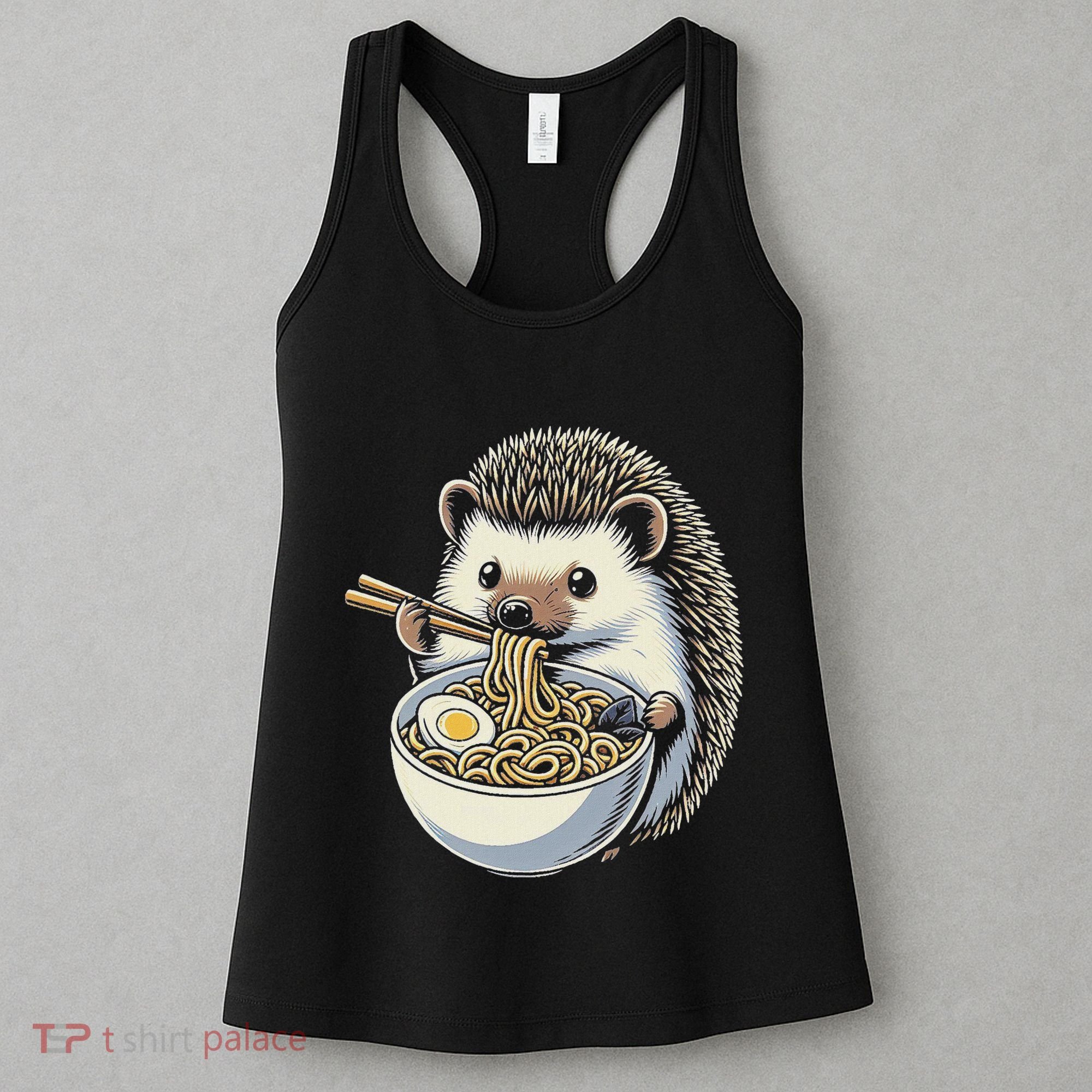 Hedgehog Eating Ramen Japanese Noodles Soup Women's Tank Top