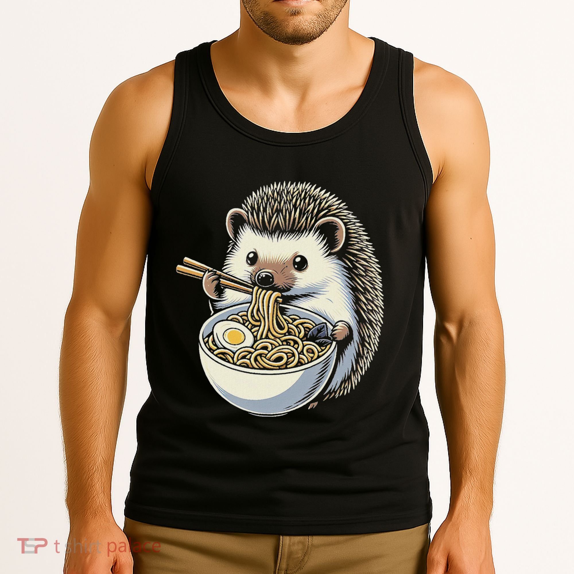Hedgehog Eating Ramen Japanese Noodles Soup Tank Top