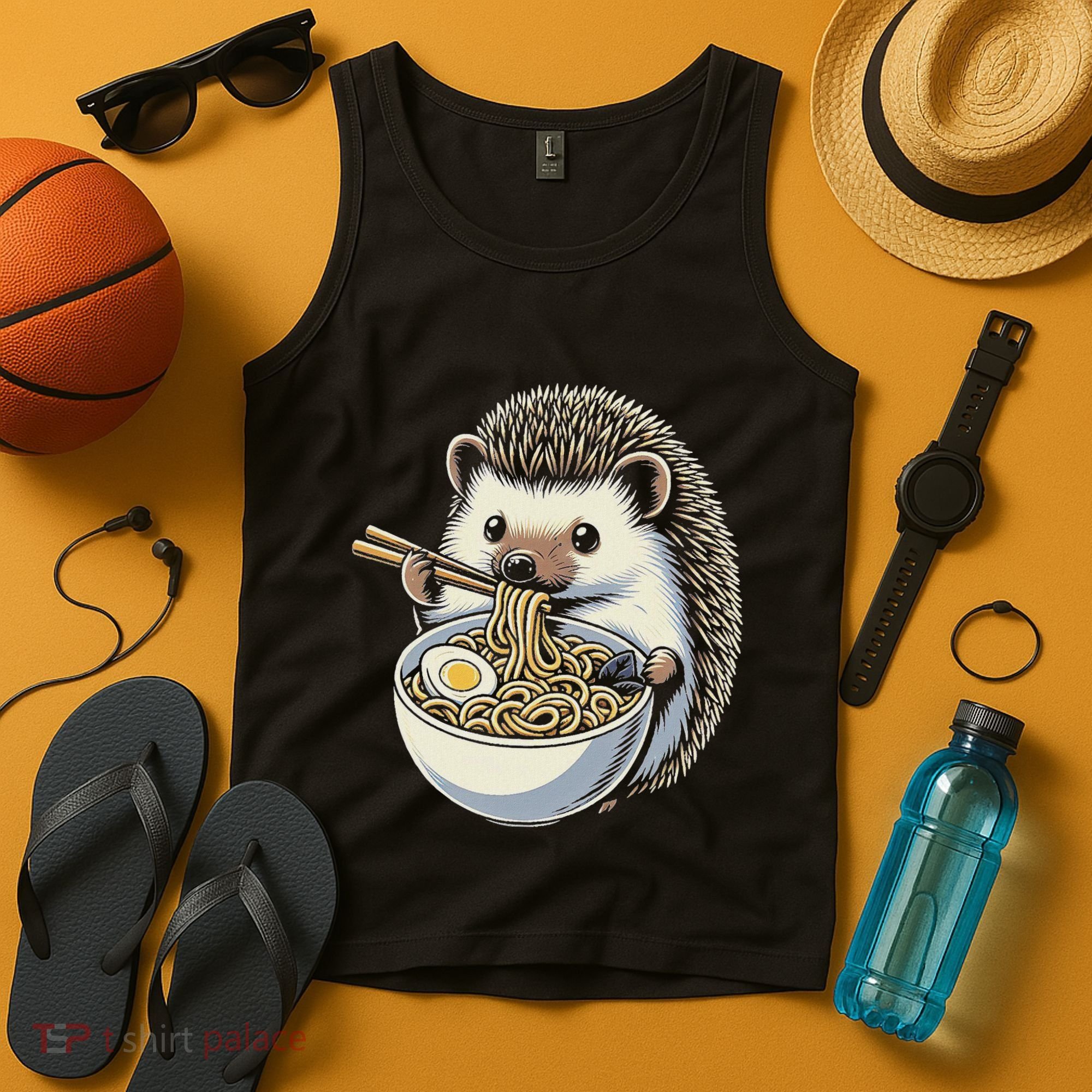 Hedgehog Eating Ramen Japanese Noodles Soup Tank Top