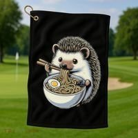 Hedgehog Eating Ramen Japanese Noodles Soup Golf Towel thumb 1