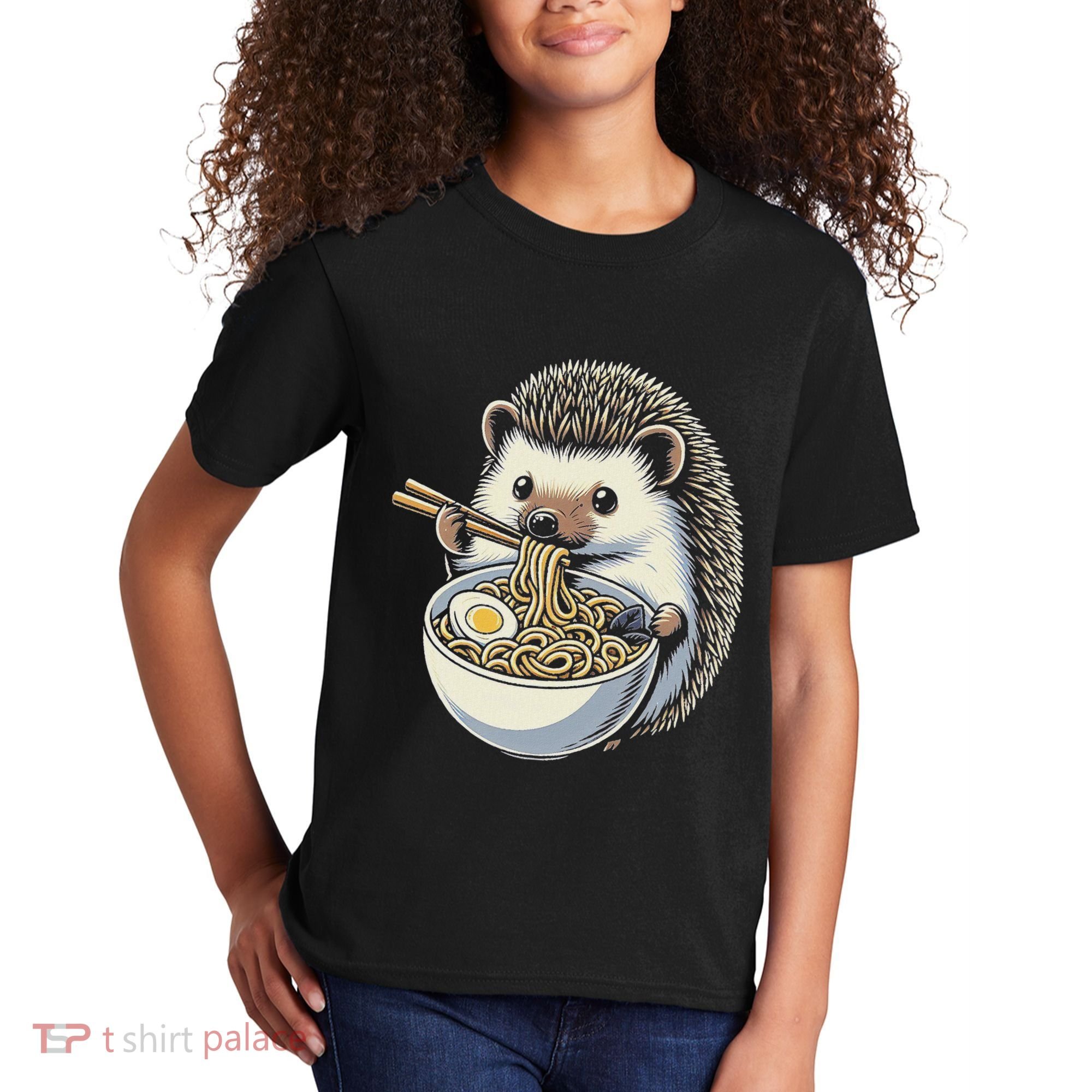 Hedgehog Eating Ramen Japanese Noodles Soup Kids T-Shirt