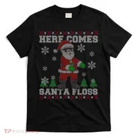 Here Comes Santa Floss Cool Ugly Christmas T-Shirt thumb 0
