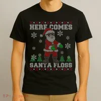 Here Comes Santa Floss Cool Ugly Christmas T-Shirt thumb 3