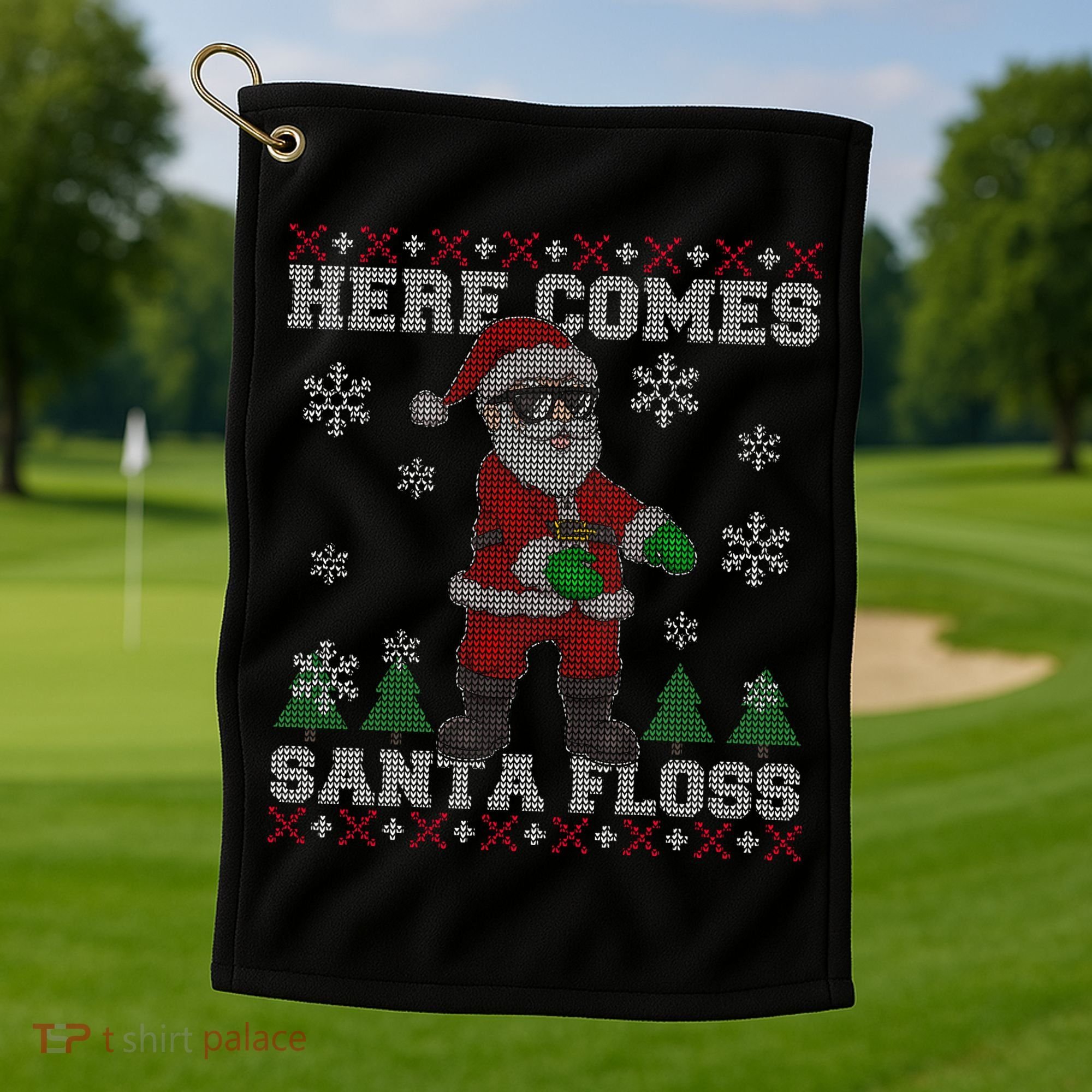 Here Comes Santa Floss Cool Ugly Christmas Golf Towel