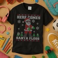 Here Comes Santa Floss Cool Ugly Christmas Kids T-Shirt thumb 3