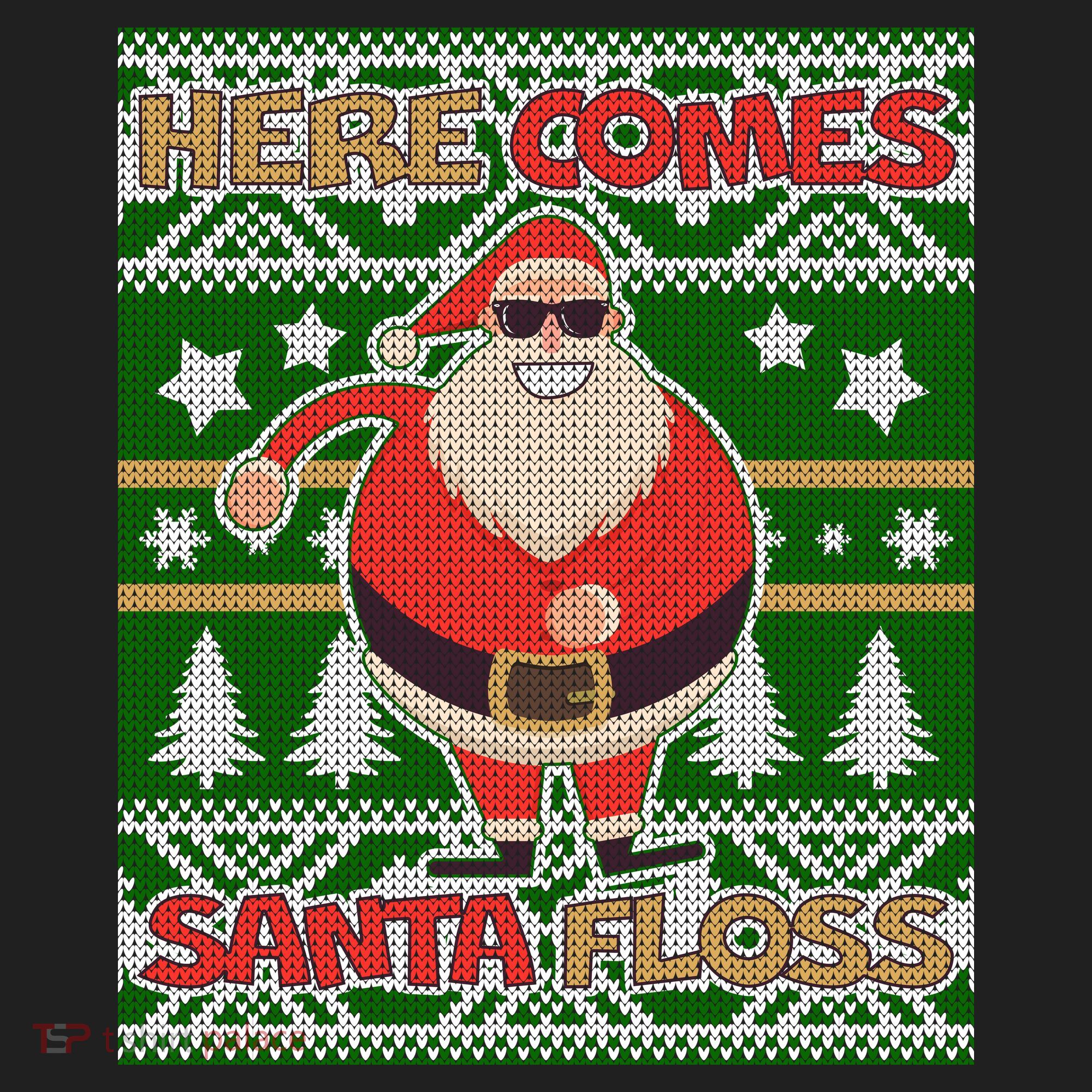Here Comes Santa Floss Ugly Christmas Sweater Golf Towel
