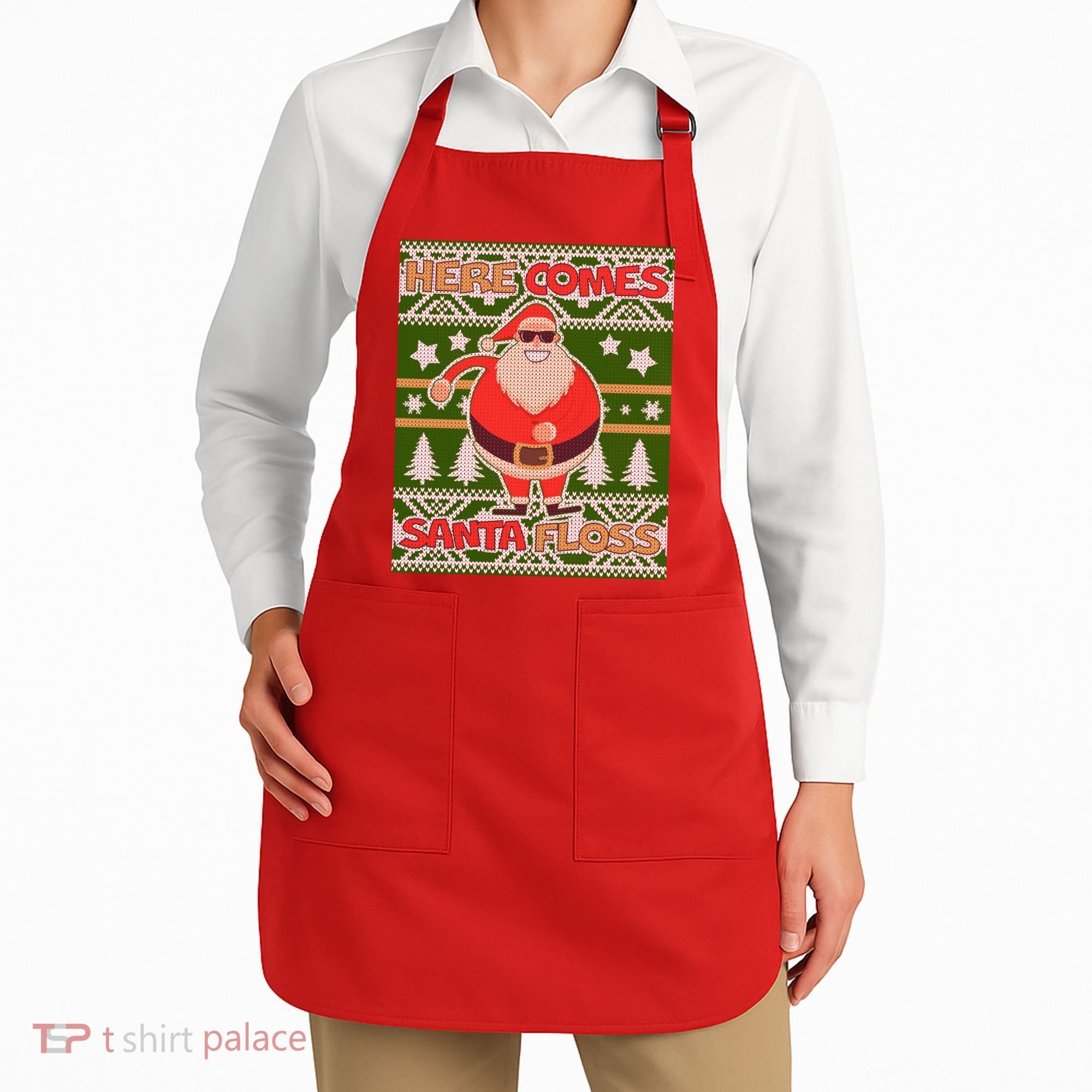Here Comes Santa Floss Ugly Christmas Sweater Apron