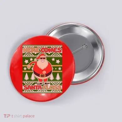 Here Comes Santa Floss Ugly Christmas Sweater Button