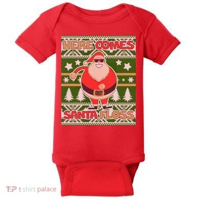 Here Comes Santa Floss Ugly Christmas Sweater Baby Bodysuit