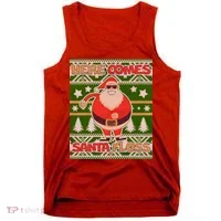 Here Comes Santa Floss Ugly Christmas Sweater Tank Top thumb 0